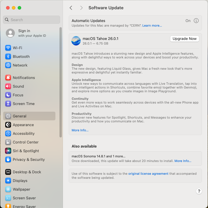 macOS 14 Software Update Panel