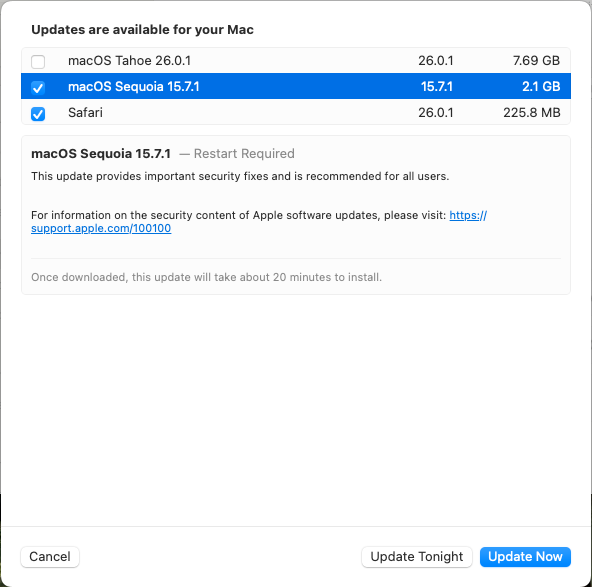 macOS 15 Update Selection