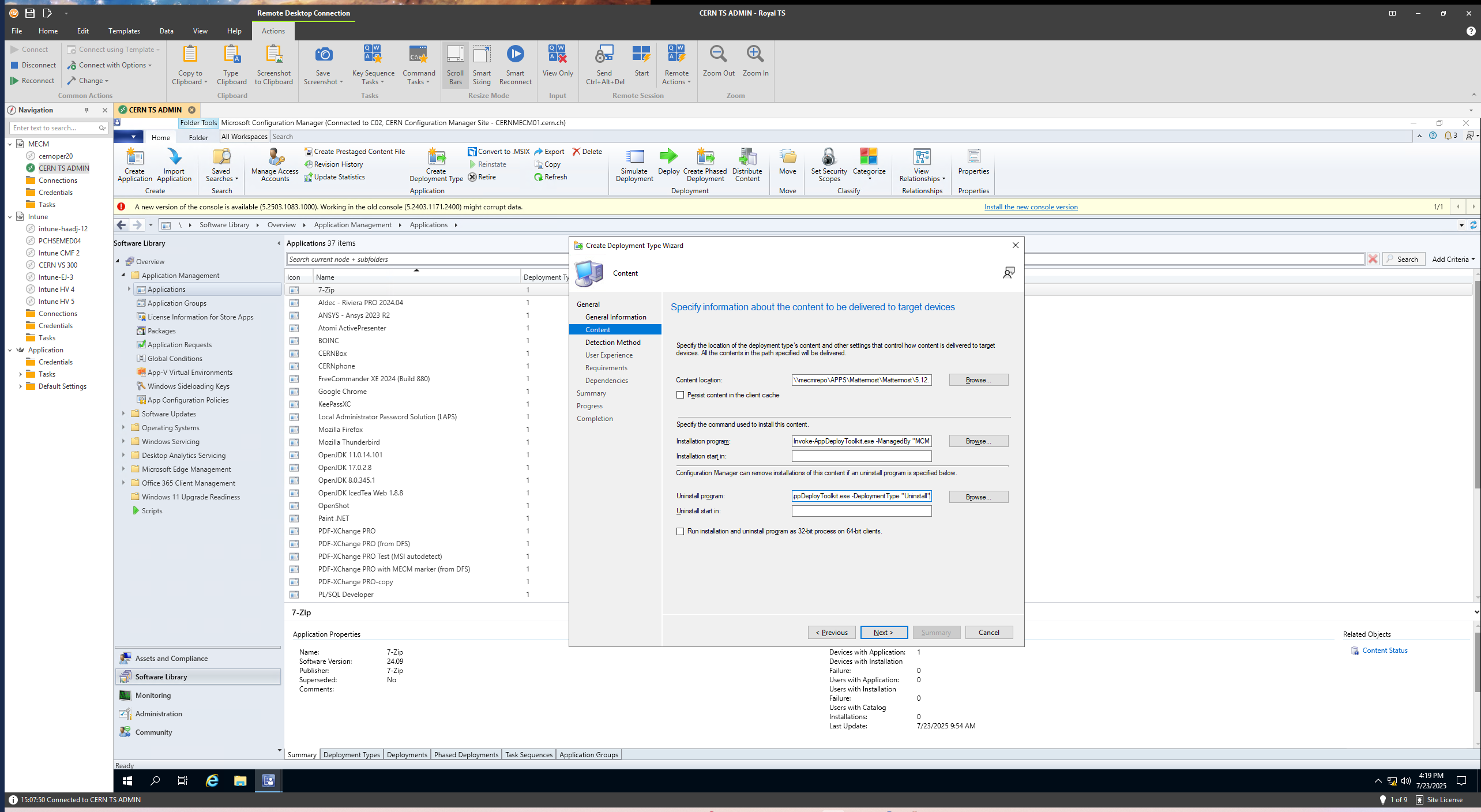 Select the deployment type based on installer type