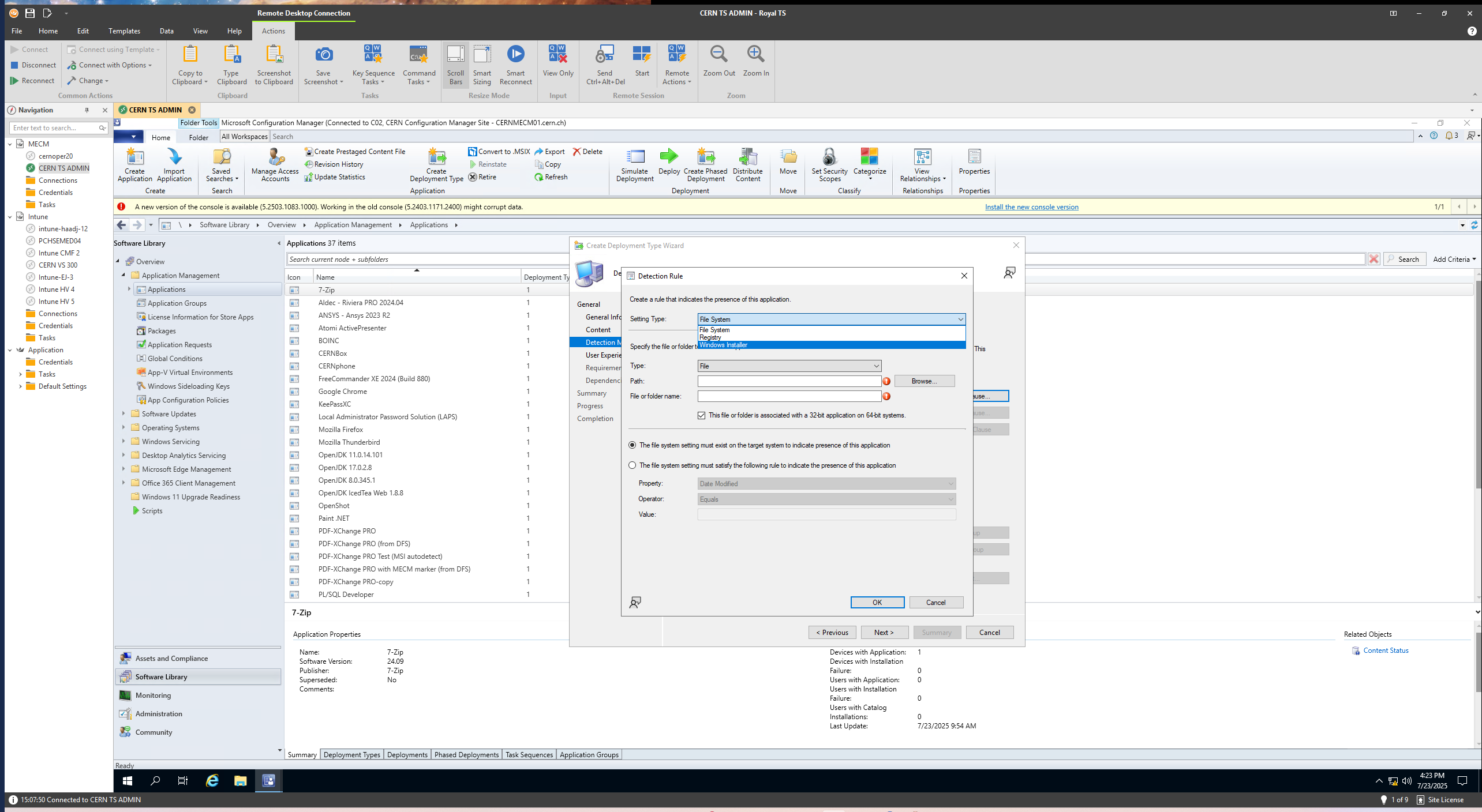 Select the deployment type based on installer type