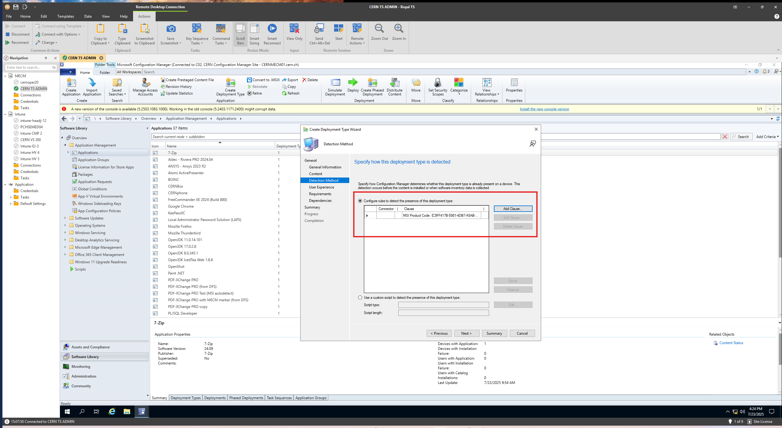 Select the deployment type based on installer type