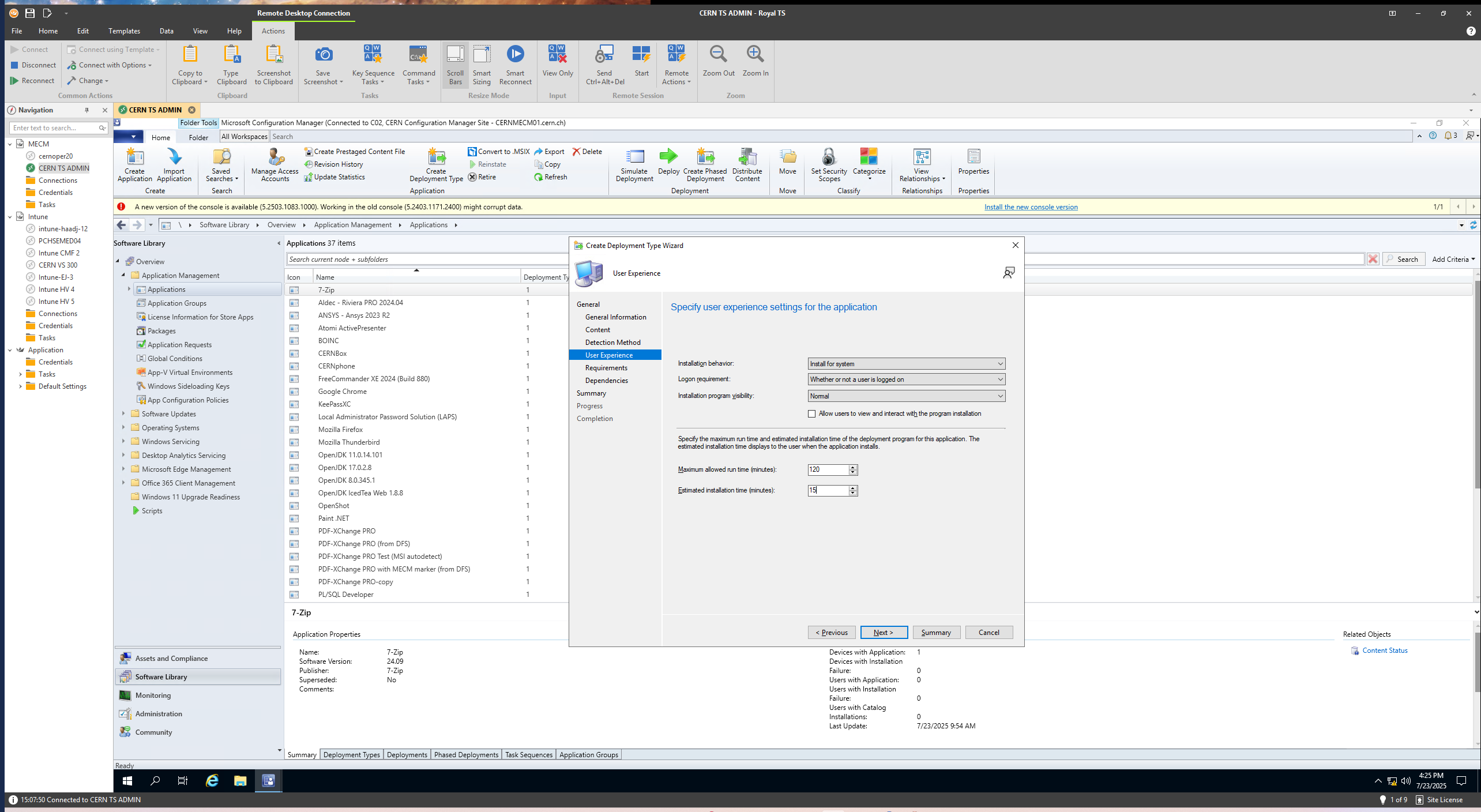 Select the deployment type based on installer type