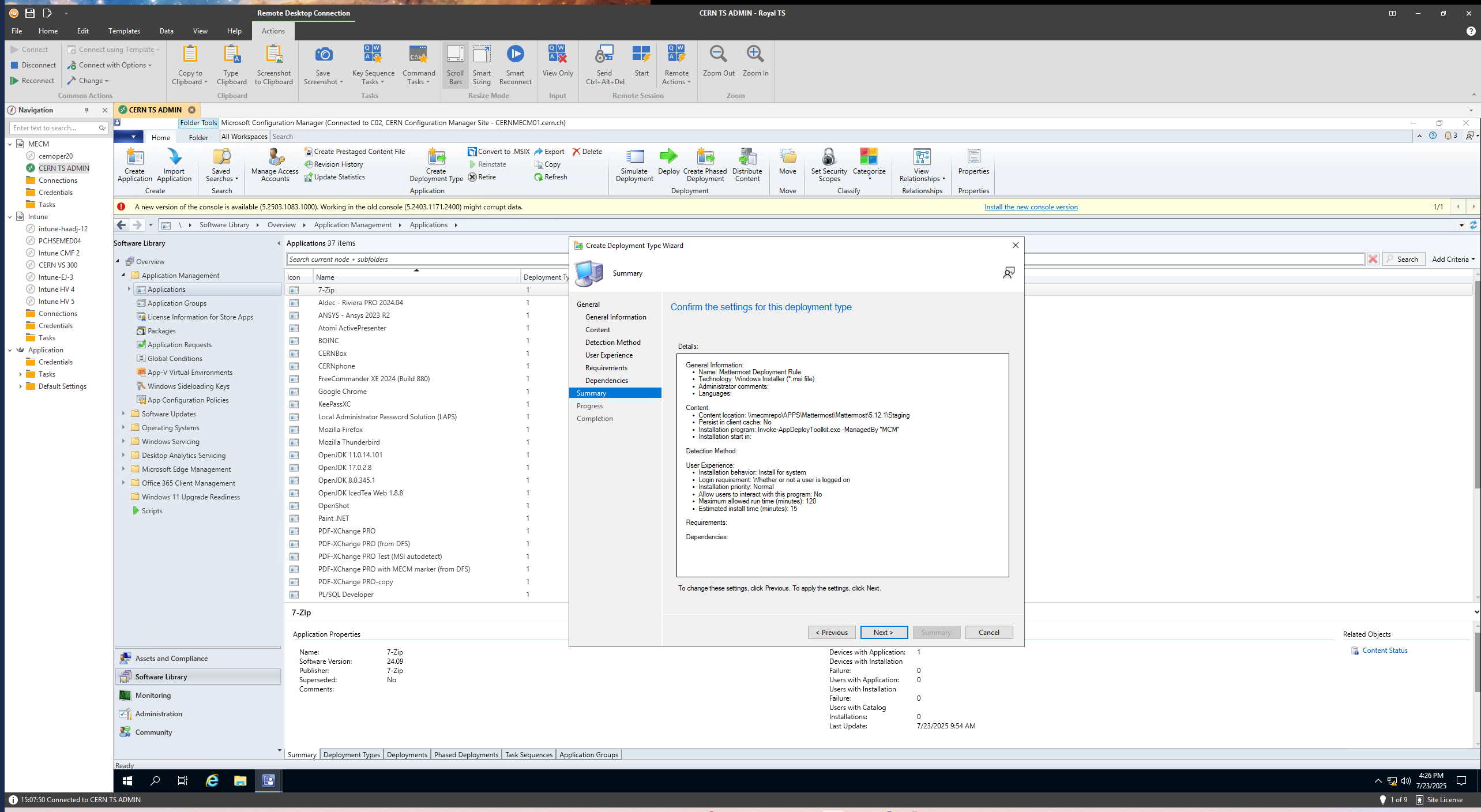 Select the deployment type based on installer type