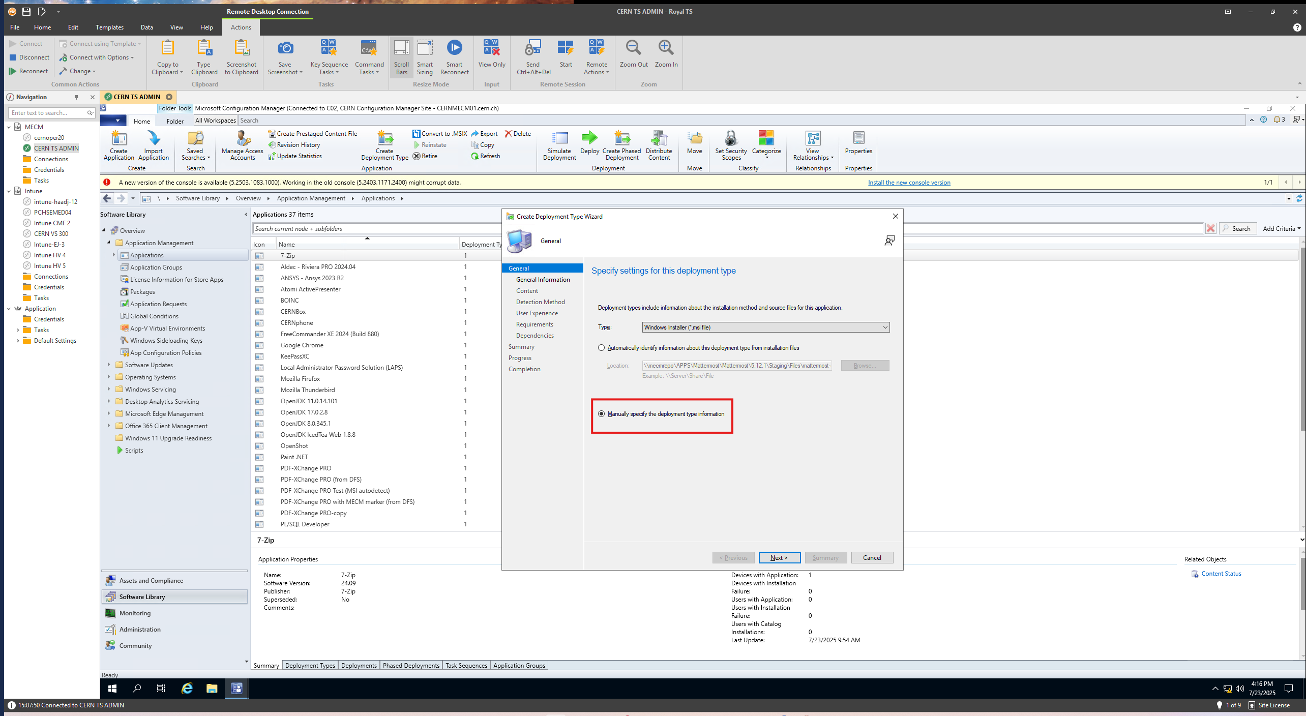Select the deployment type based on installer type