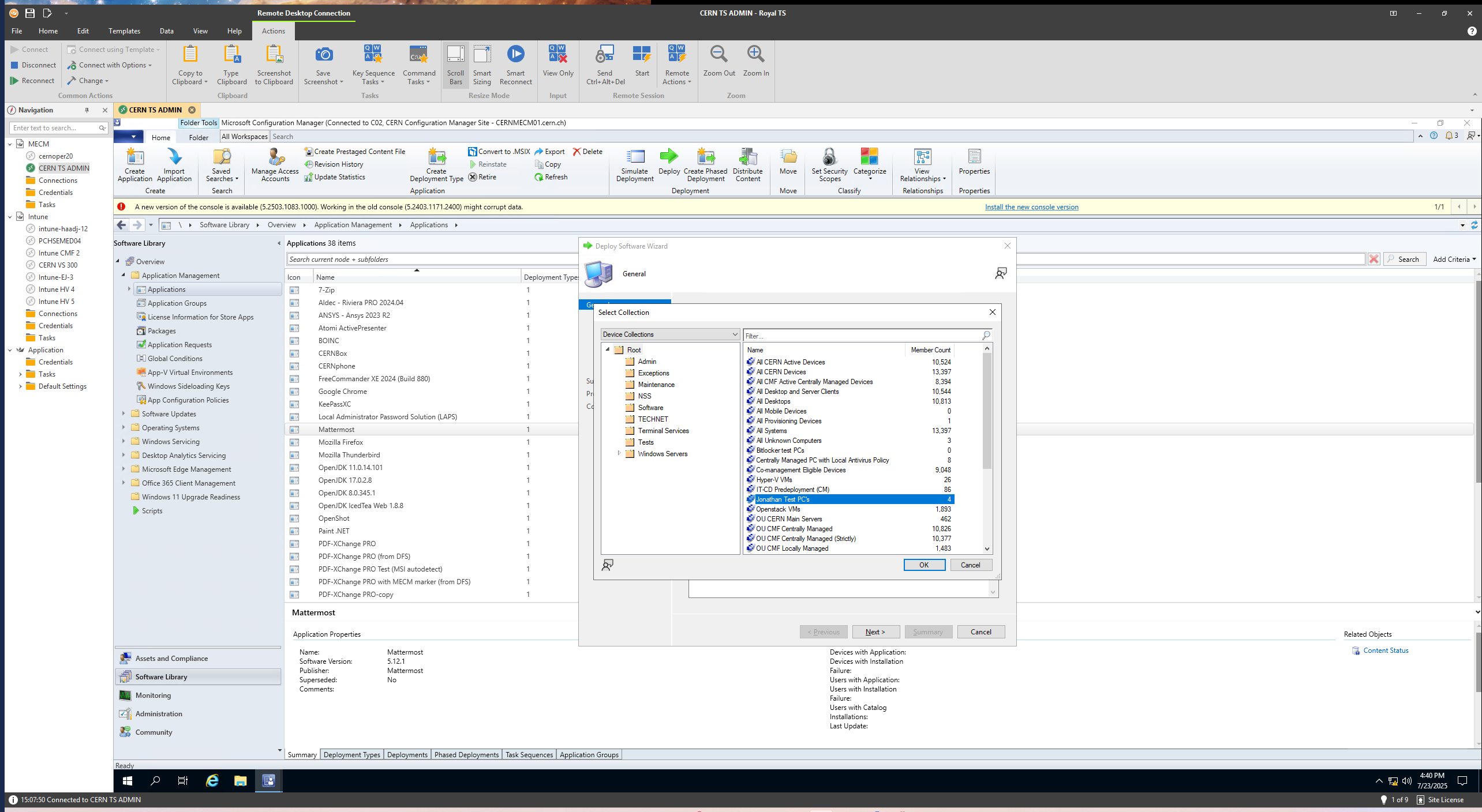 Choose the collection where the application will be deployed