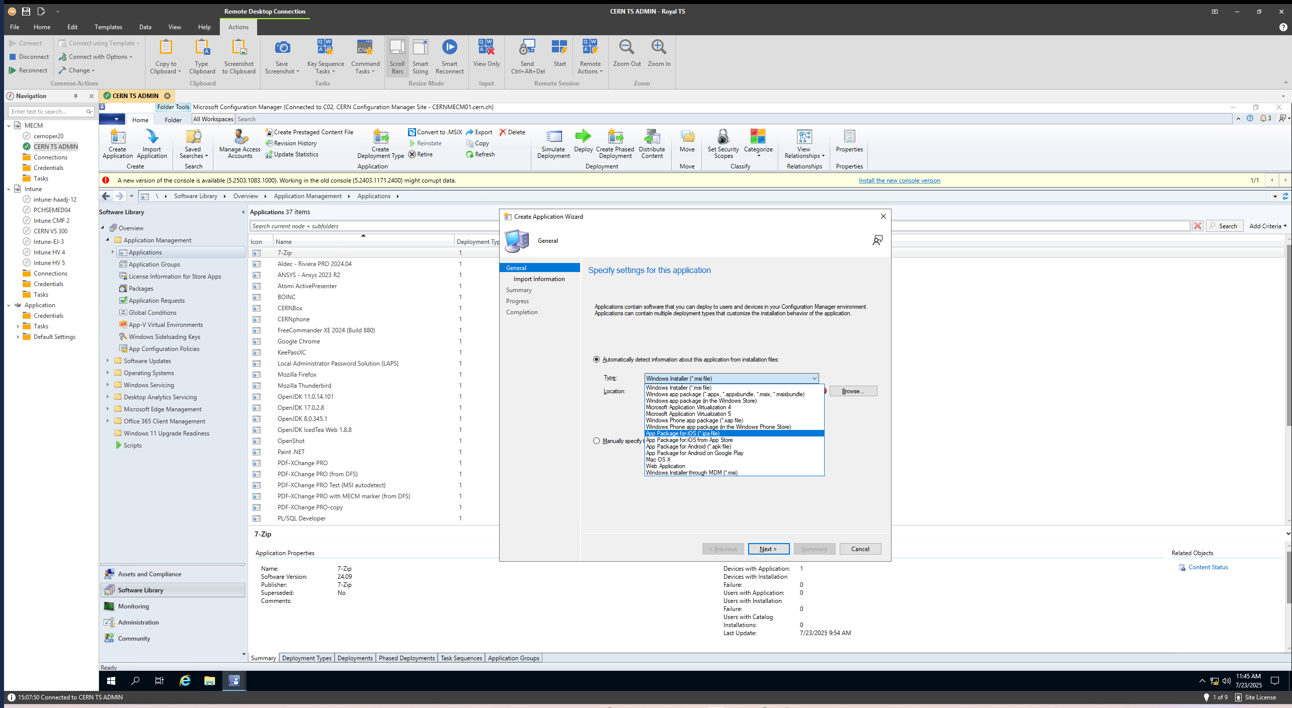 Select the installer format, such as MSI or EXE