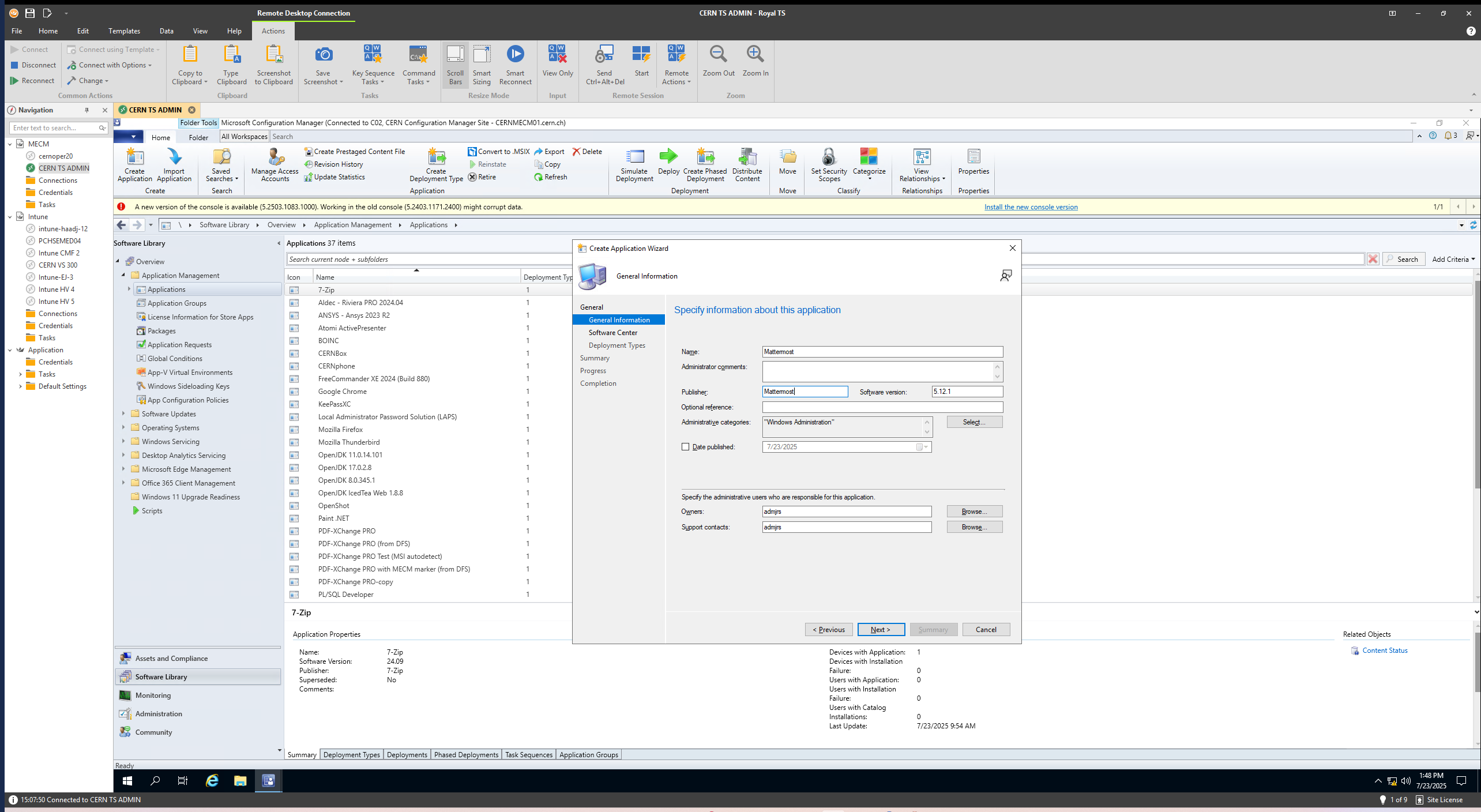 Fill in application name, version, and publisher