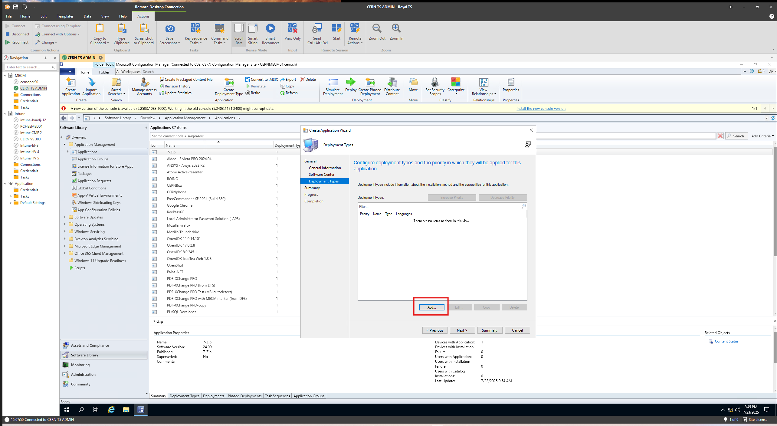 Select the deployment type based on installer type