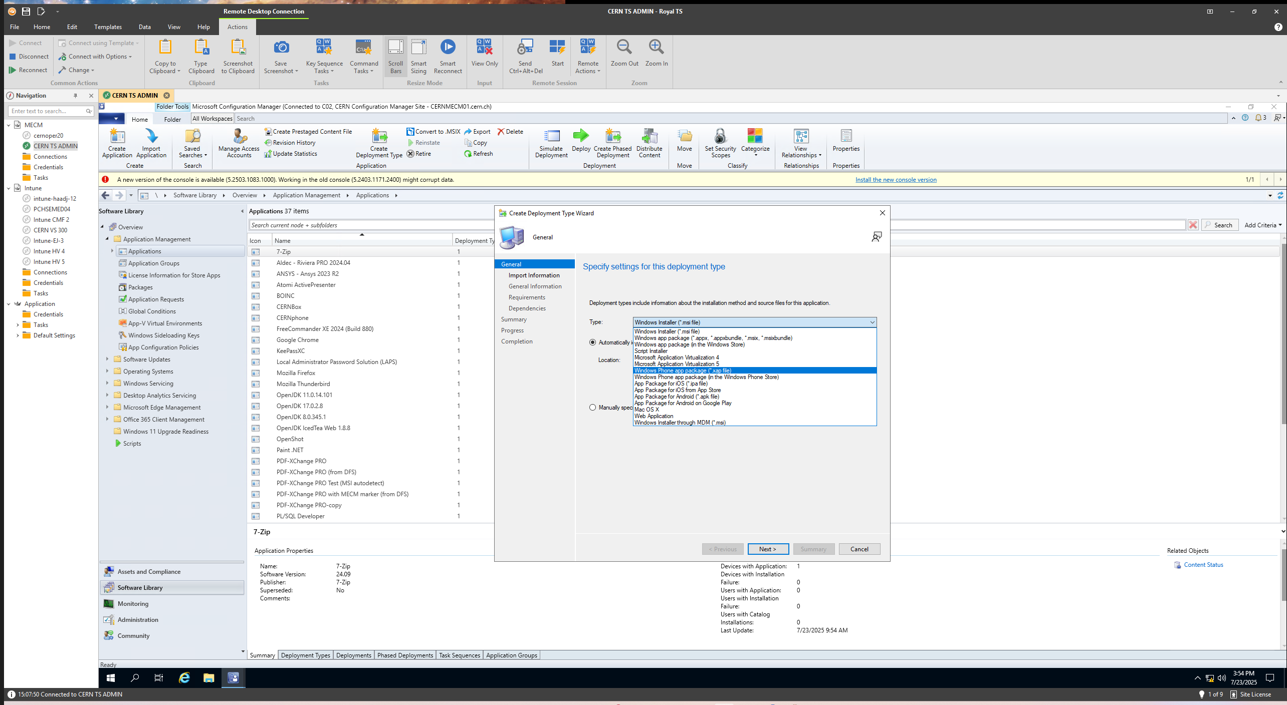 Select the deployment type based on installer type