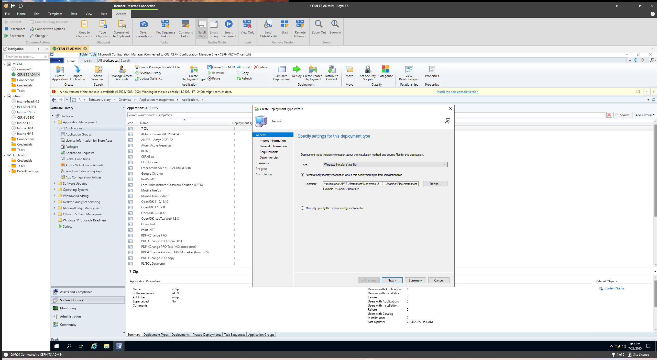 Select the deployment type based on installer type