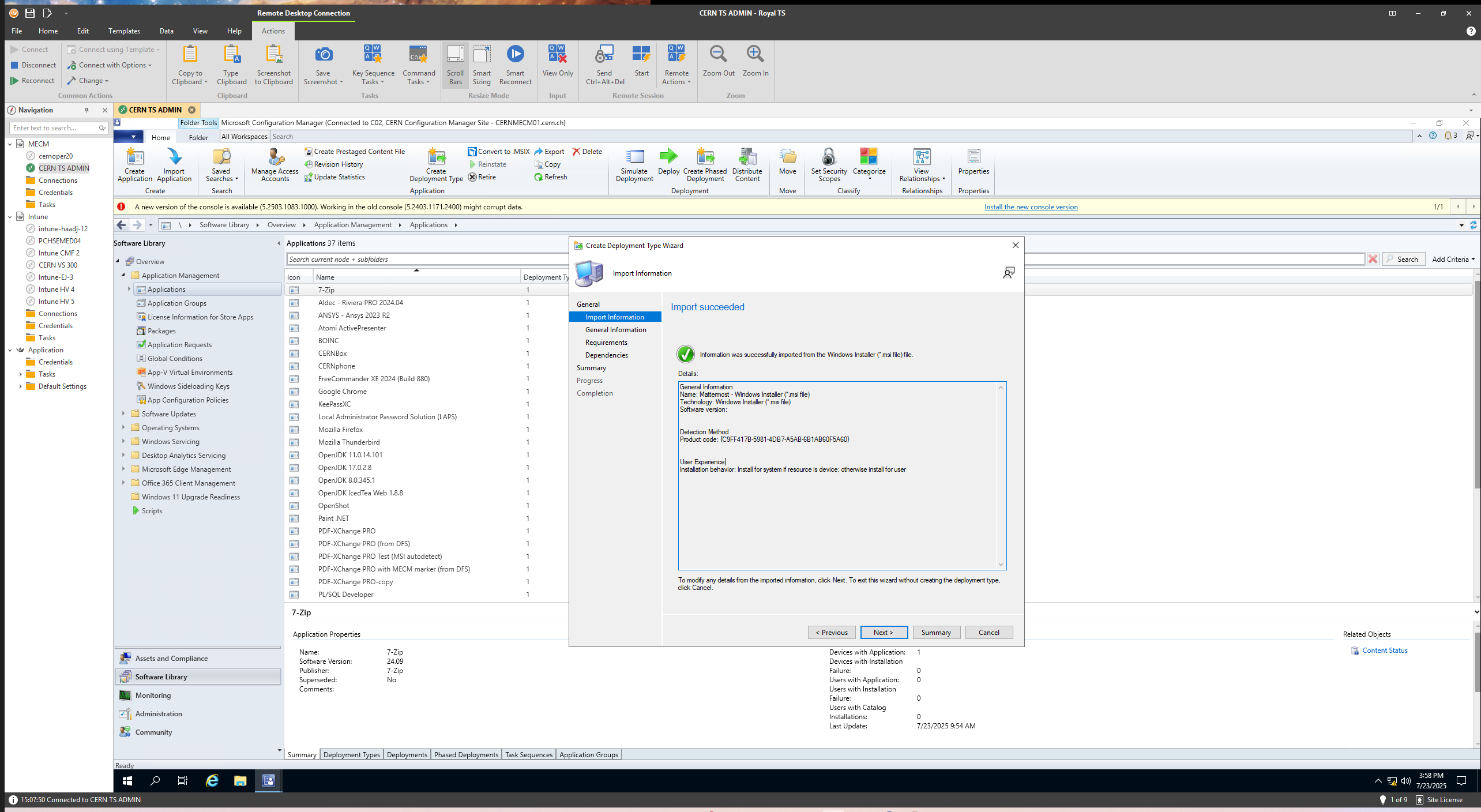 Select the deployment type based on installer type
