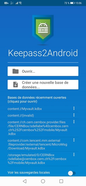 keepass2Android - welcome screen